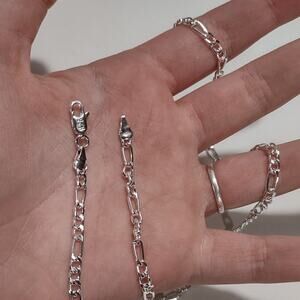 925 Silver Plated Necklace & Bracelet Figaro Chain Christmas Birthday Valentines